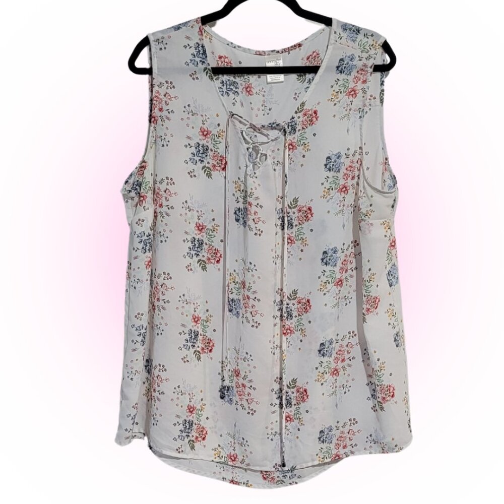 CUTE FLORAL WOMEN'S LACE-UP TANK TOP BLOUSE EUC 1X 16 18